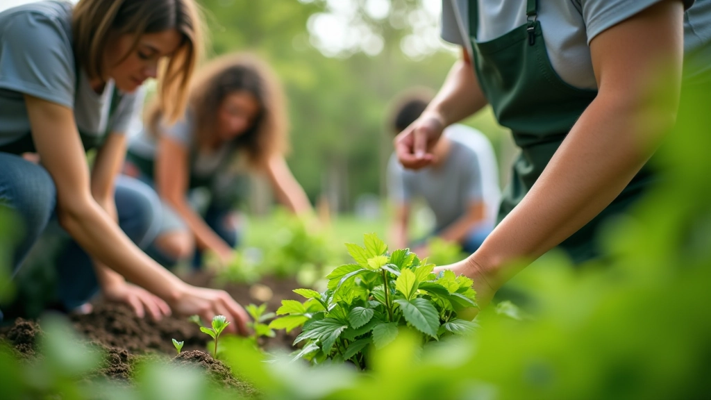 Iniciativa de jardinagem comunitária com pessoas trabalho juntas para sustentabilidade